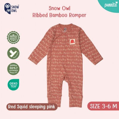 New !!  Snow owl Romper คอลเล็กชั่น Sleeping is my thing  ชุดหมี แขนขายาว 3-6 M - Squid pink